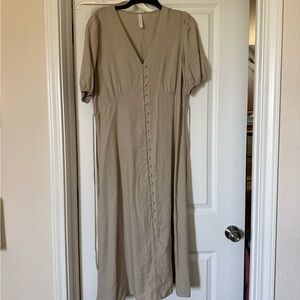 Mango Tan Button-Front Midi Dress
